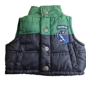 Ecko Unltd Baby Vest Puffer Jacket Green Blue Snap Front Size 3 Mo. Streetwear